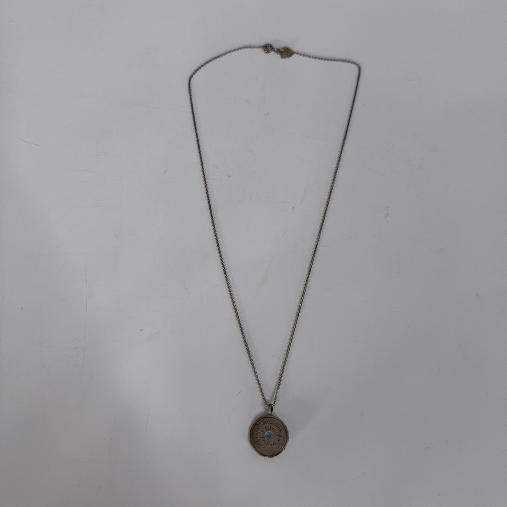 Me&Ro Sterling Silver 925 Round Blue Stone Pendant Necklace 18in Inspirational - Picture 6 of 11